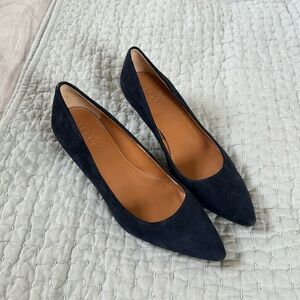 J. Crew Factory Navy Suede Kitten Heels, Size 6